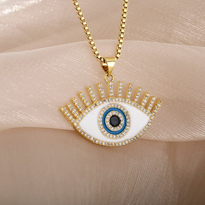 LUCKY EVIL EYE NECKLACE FOR WOMEN TEENS GOTH DRIPPING OIL PENDANT CHOKER CHAIN NECKLACE WOMEN JEWELRY