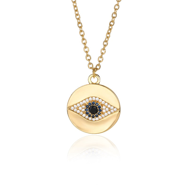 LUCKY EYE FATIMA NECKLACES EVIL EYE PENDANT NECKLACE STAINLESS STEEL CHAIN VINTAGE NECKLACE FOR WOMEN GIRLS JEWELRY GIFT