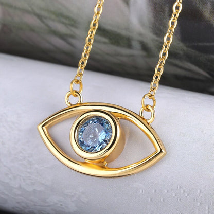 BLUE RHINESTONE LUCK BLUE EVIL EYE CHOKER NECKLACE FOR WOMEN LINK CHAIN PENDANT NECKLACE FASHION JEWELRY