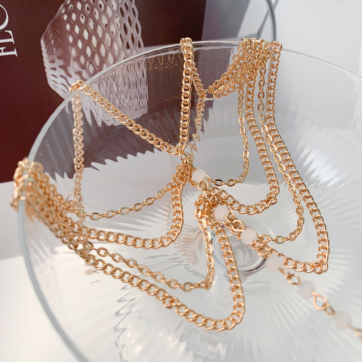 CRYSTAL BEADS LAYER CHAIN ANKLET