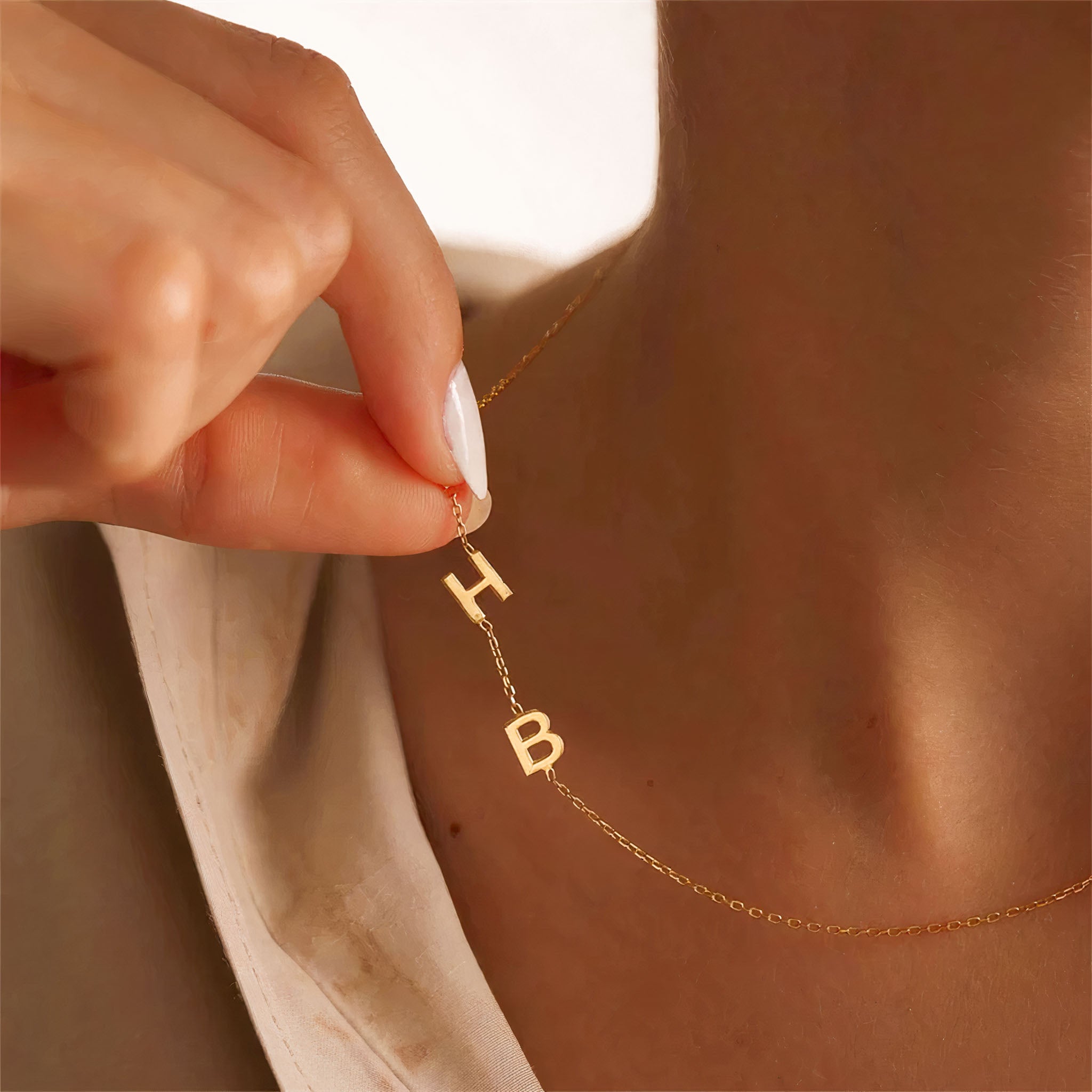 14K Solid Gold Sideways Initial Necklace - Up to 4 Letters – Be Monogrammed