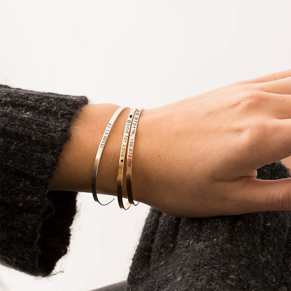 Ashley - Name Bracelet Bangle Sterling Silver female Personalized Custom  gift | eBay
