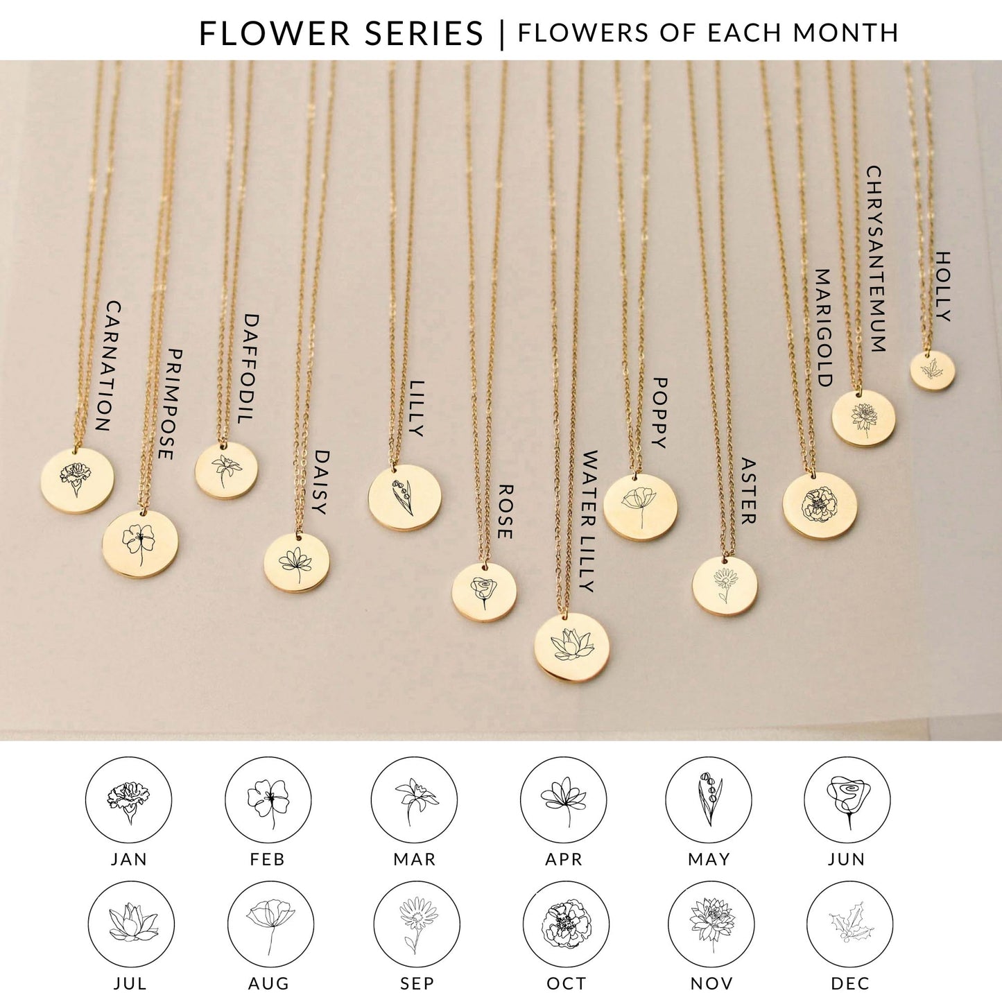 BIRTH FLOWER NECKLACE WITH NAME