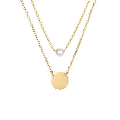 CUTE DISC AND PEARL LAYERED NECKLACE SET - Ora Gift