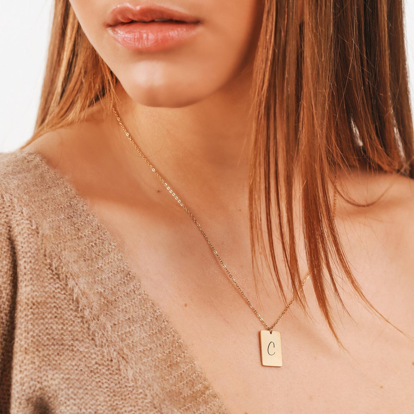 MINI RECTANGLE INITIAL NECKLACE